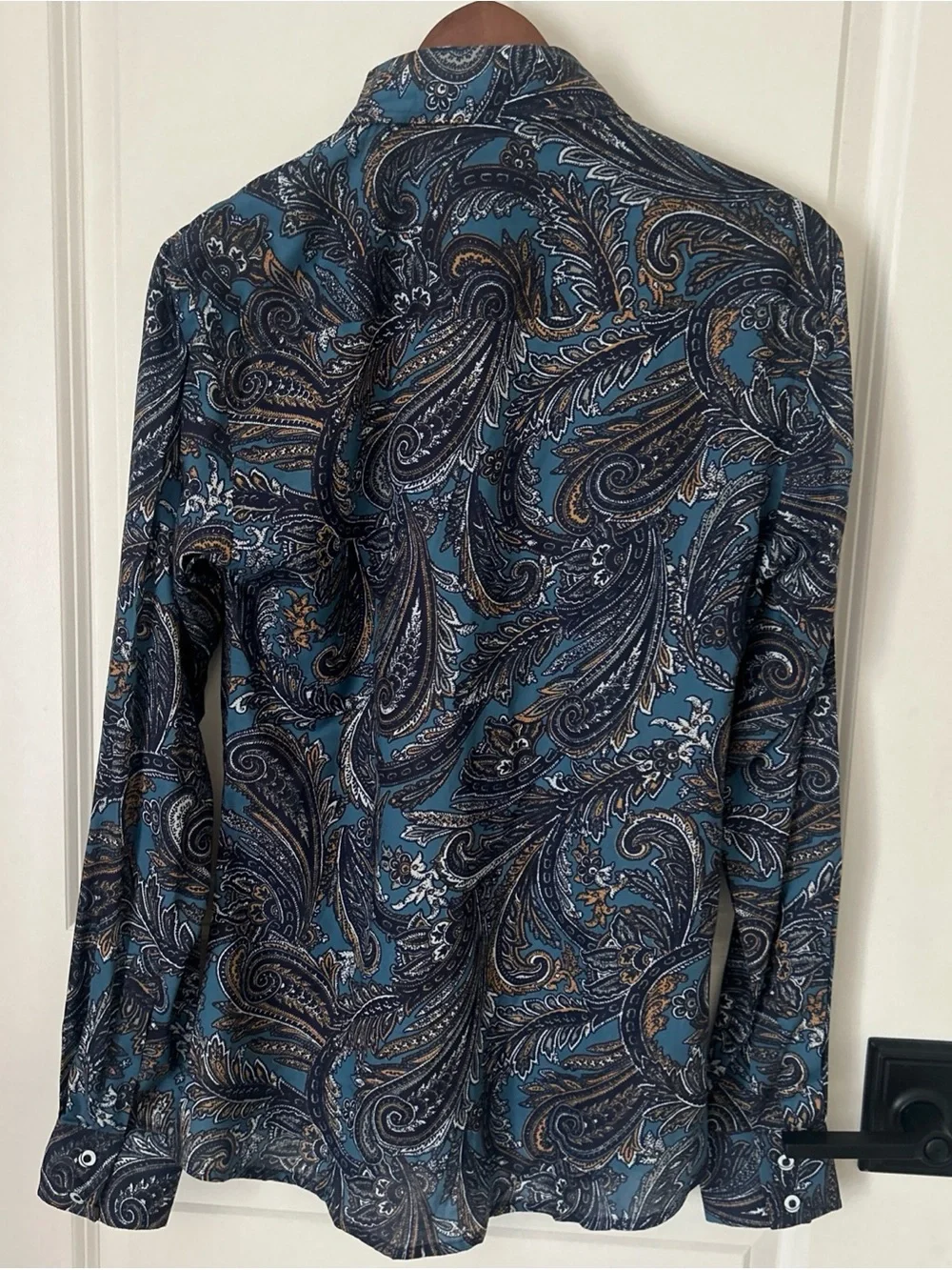 RH Royal Highness Equestrian Blue Paisley Button Up L/S  Show Riding Shirt Sz M